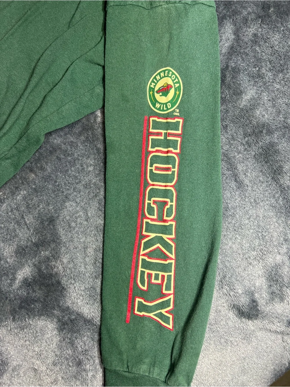 Reebok Minnesota Wild Dark Green Long Sleeve Kids Tee with Red Accents